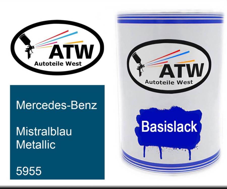 Mercedes-Benz, Mistralblau Metallic, 5955: 500ml Lackdose, von ATW Autoteile West.